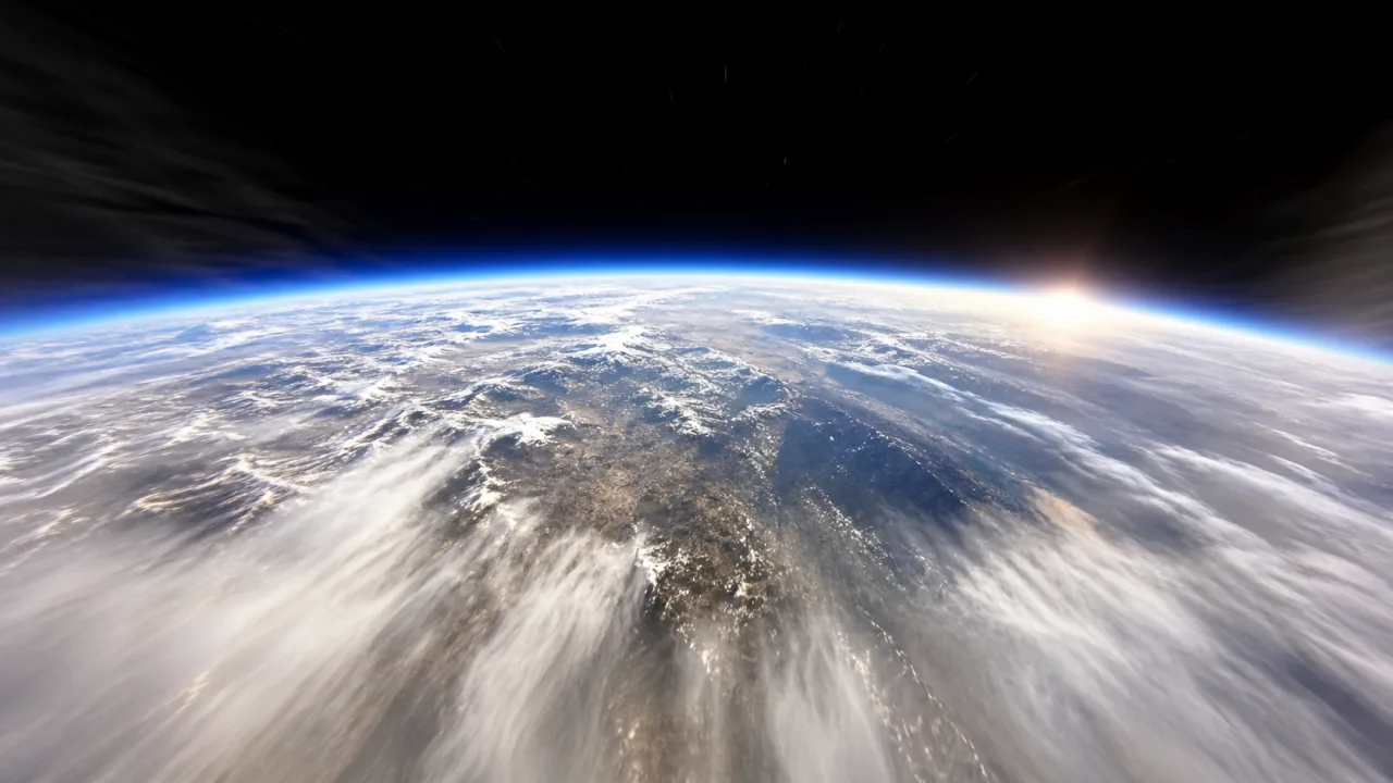 Last frame showing Earth from orbit with sunrise over the horizon.